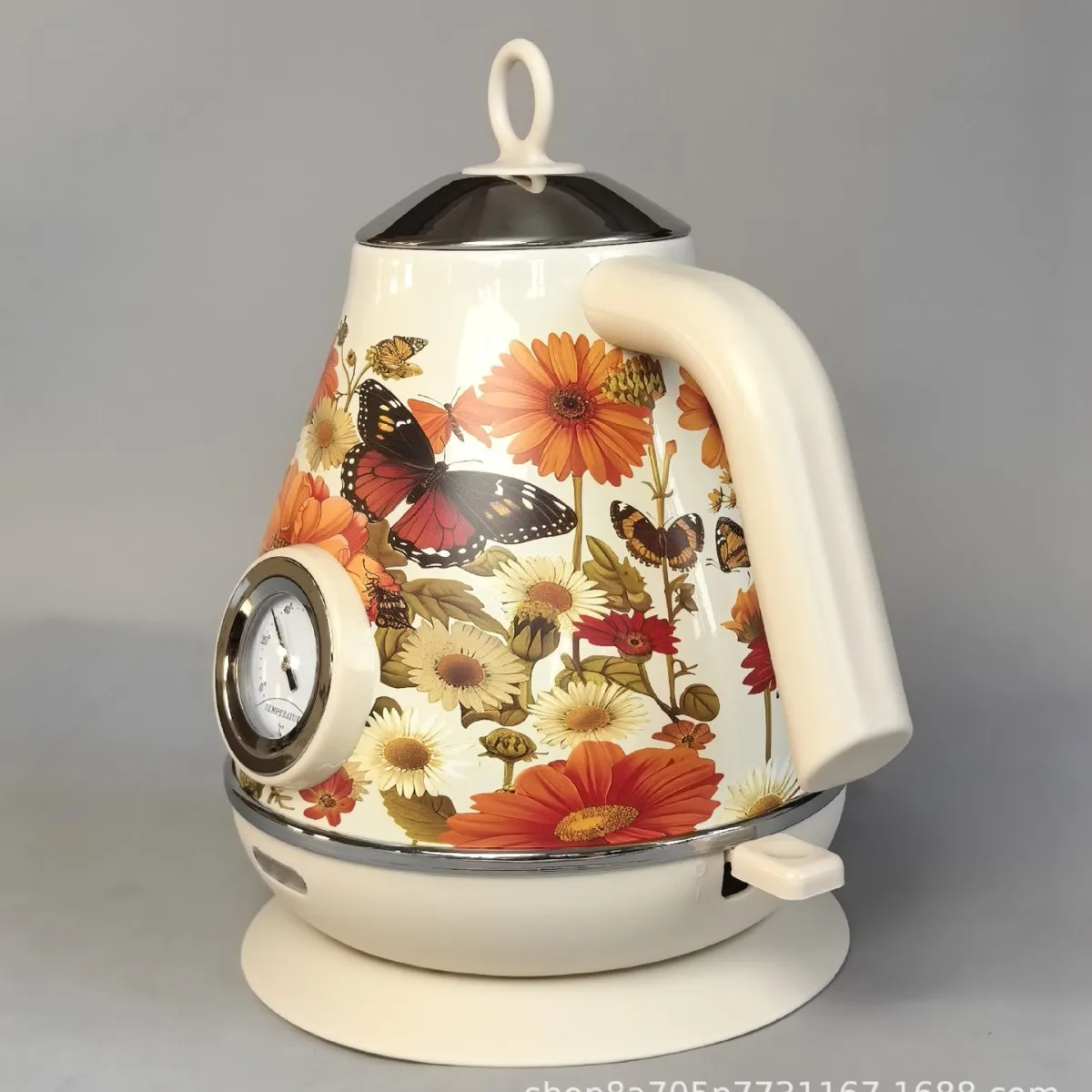 

1.7L Retro Handmade Decals Electrc Kettle Boiling Water With Thermometer Automatic Power Off 304 stainless Steel Teapot 1850W