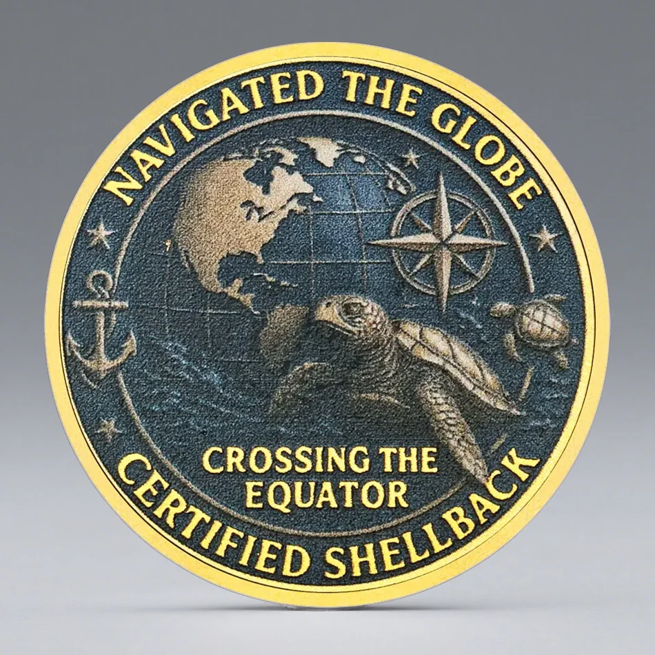 نمط جديد Shellback البحرية مطلية بالذهب جمع عملة معبر الخط تذكارية عملة ديكور المنزل #1