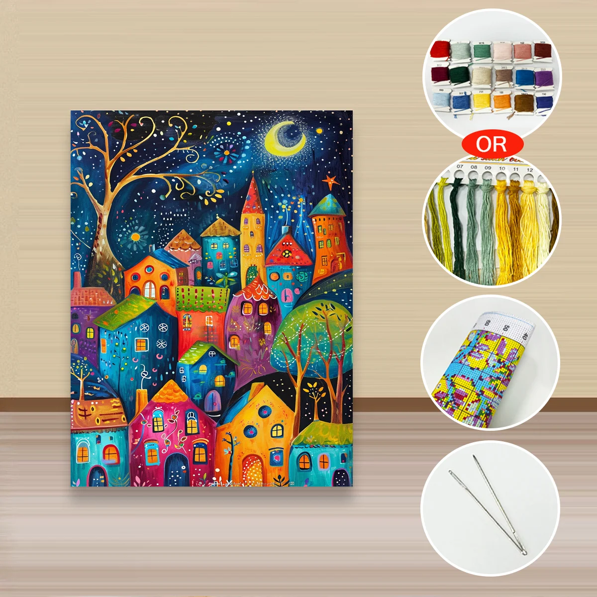 1 Stück 30x40cm/11,8x15,7 Zoll, 11CT/14CT Druck Kreuzstich DIY-Set Neujahrsgeschenk, entspanntes Stickset für Anfänger, Märchennacht – Detail 3