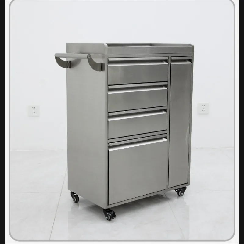 Hair salon removable stainless steel push-pull tool cabinet, barber shop hair cutting locker, mobile cabinet