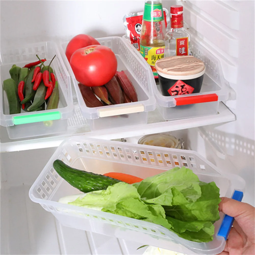 Kitchen Organizer Trays  Home Refrigerator Storage Basket Transparent Plastic Food Storage Box Practical Chest Shelf Accessories