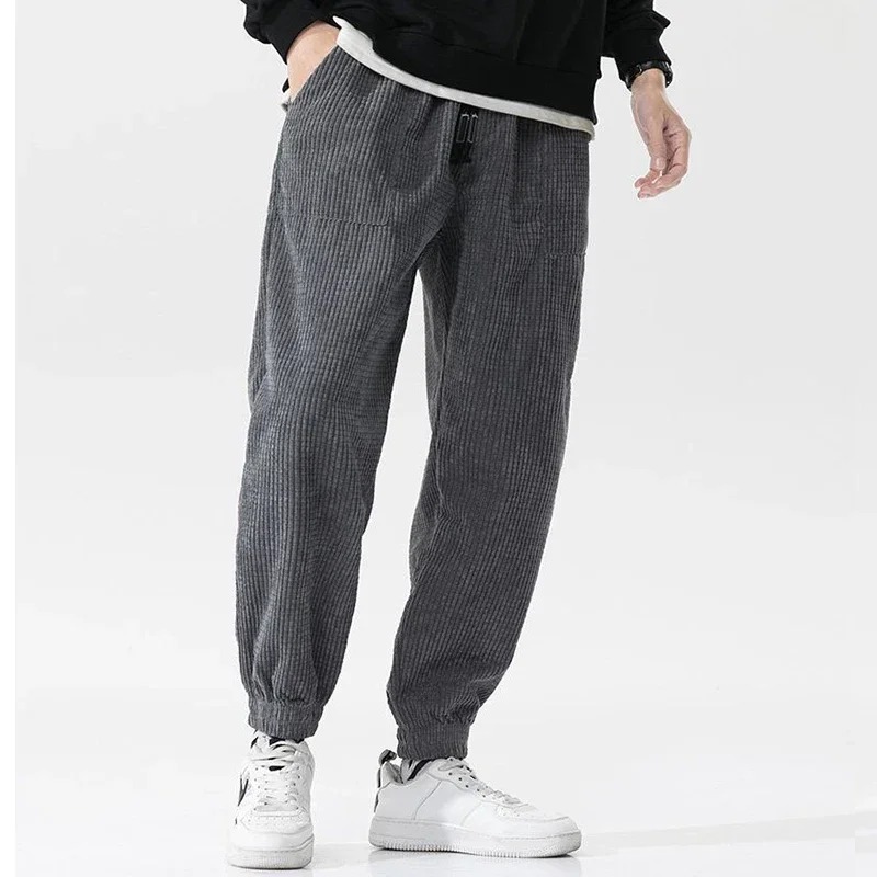 LIBIELIY 2024 Spring New Casual Loose Corduroy Solid Color Harem Pants Man Pockets All Match Fashion Male Trousers Streetwear C