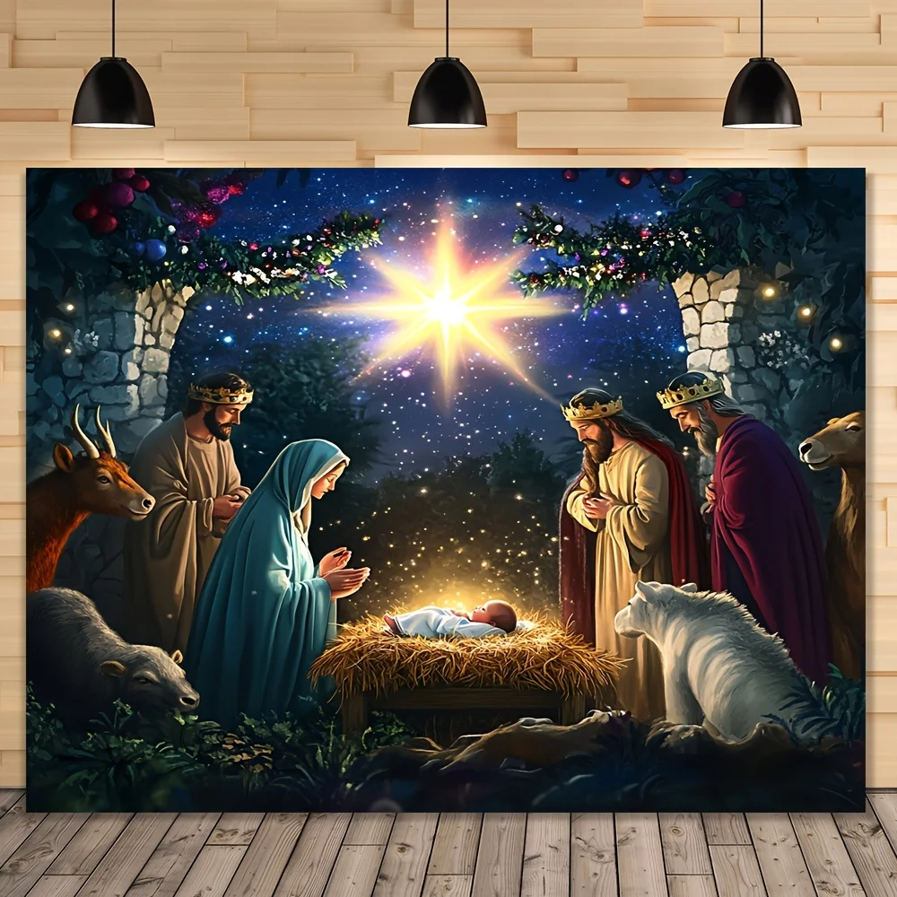 Christmas Nativity Scene Wall Tapestry Religious Christmas Decor Baby Jesus Mary Joseph Three Wise Men Star of Bethlehem