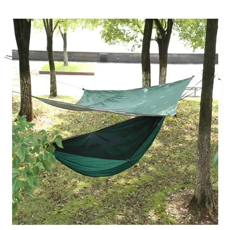 Heavy-duty outdoor backpack hiking and camping hammock with bug-free mesh and tarp UV protection