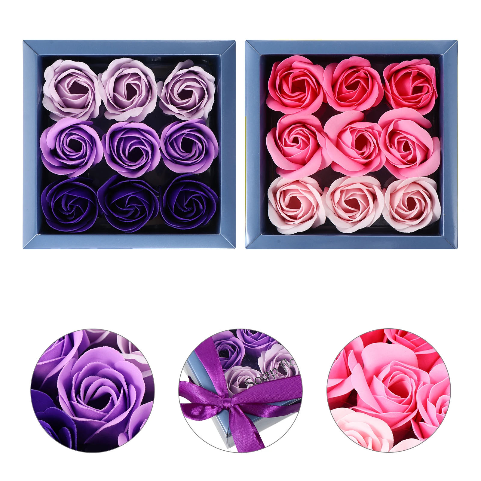 

2 Boxes Gradient Color Soap Rose Bouquet Decorative Artificial Flower Gift Box for Hotel Home Valentines Day Romance