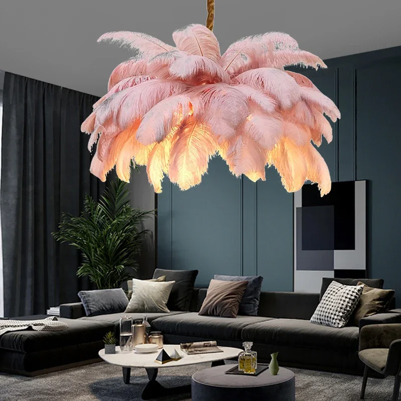 Modern Creative Feather Chandelier Ceiling Lamp LED Pendant Light Nordic Home Decor Lustre Pendant Light for Living Dining Room
