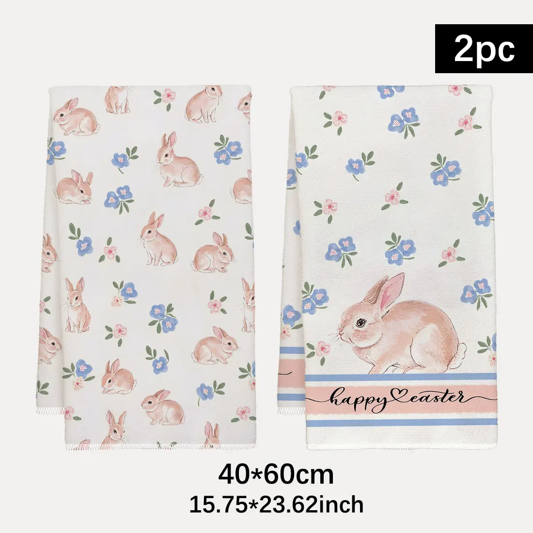 2pcs 40x60cm Easter Day Series DishCloth Tea Towel Kitchen Towels, Fresh Rabbit Tulip Carrot Heart-Shaped Easter Egg Text Gifts