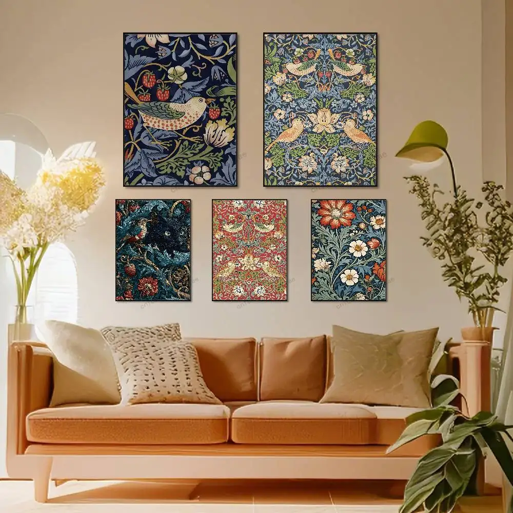 William Morris Strawberry Thief Poster Wall Aesthetic HD Art Sticky Decoration Waterproof Home Living Room Bedroom Bar