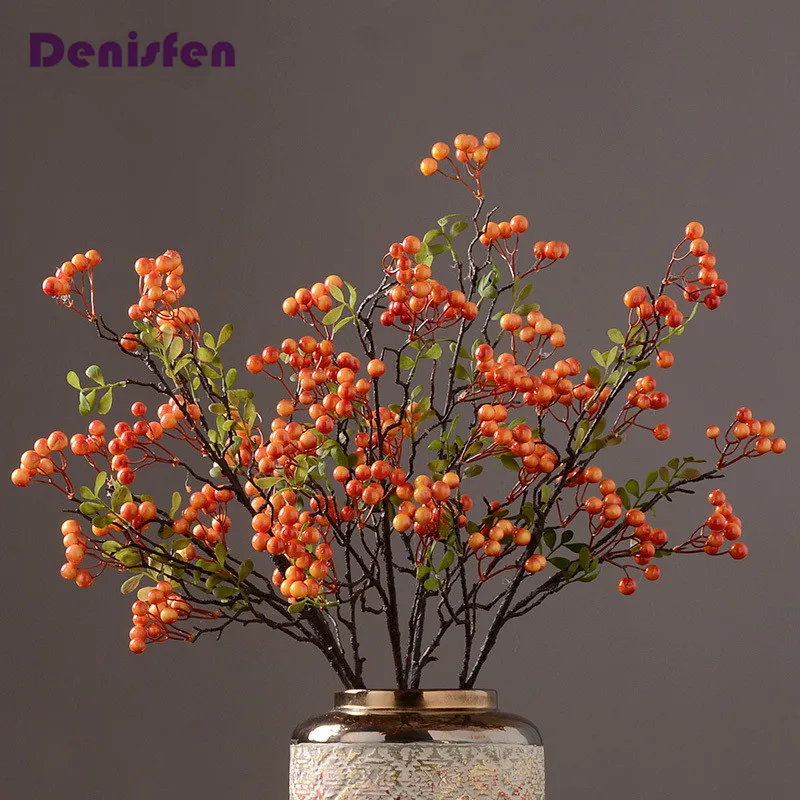 1 pcs Artificial Branch Orange Autumn Fruit Berries Artificial Plastic Fake Flower Simulation Plant Home Ornaments Decoration