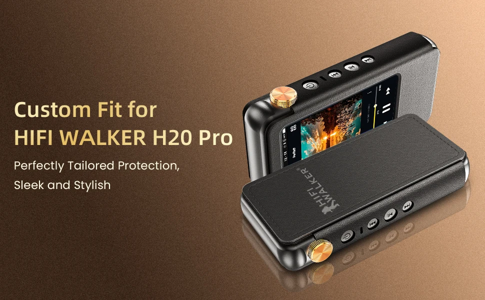 HIFI WALKER Schutzhülle aus PU-Leder für den tragbaren HiFi-Musikplayer H20 Pro, stoßfest und langlebig, Schwarz – Detail 1