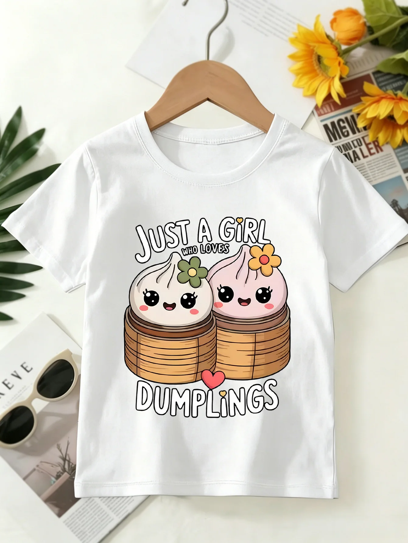 Kids Just A Girl Loves Dumplings Cute Bun Graphic Tee Boys Girls Family Matching Short Sleeve Food Lover Casual Daily T Shirt