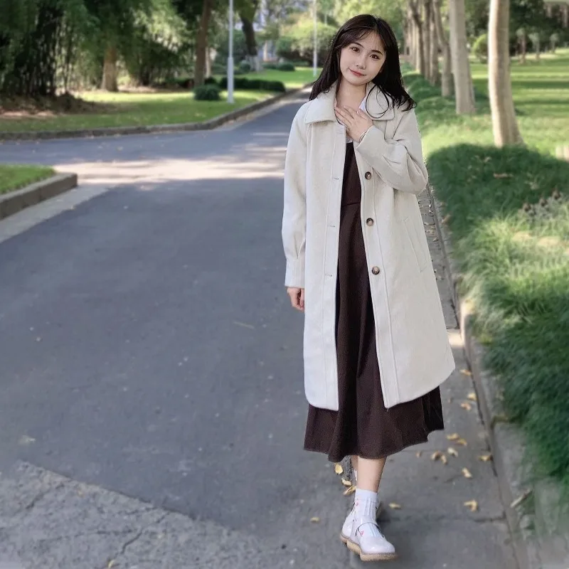 New Arrival Women's Winter Wool Coat Classic Hepburn Inspired Mid Length Petite Size Elegant Button Detail College Fashion