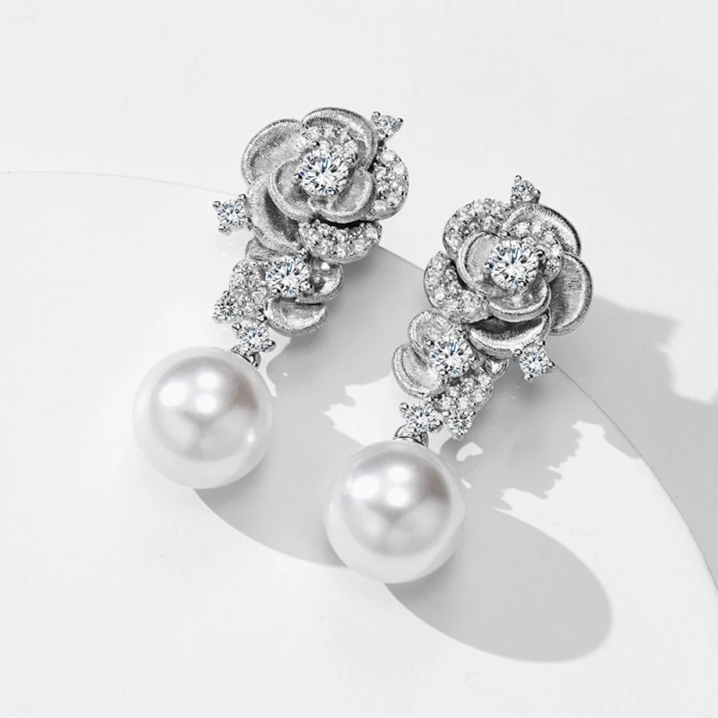 

BELLUX серьги с розовым жемчугом, нишевые дизайнерские легкие роскошные винтажные серьги с тонкой матовой отделкой из стерлингового серебра с цирконом