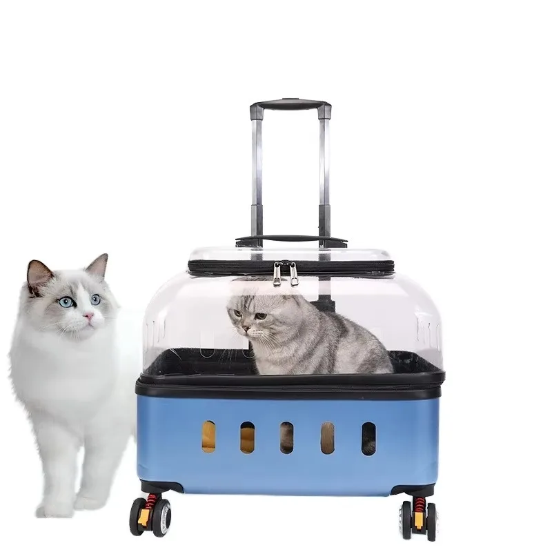 

Sustainable Small Animal Pet Carrier Bag Square PP Material with Trolley Box Breathable Transparent Pattern Dog Travel Bag