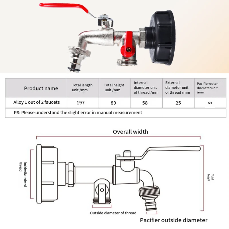 IBC Bucket Valve Brass Faucet 1/2 Alloy Faucet 3/4 Double Faucet Bucket Adapter Connector Replacement Valve Garden Home Valve