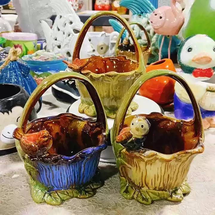ceramic small basket Vase Home Decor aesthetic room decor Wedding desk Ornament Living Room Vase yard & garden decors