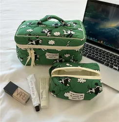 Cute Dog Sheep Pattern Cotton Wash Bag, Sacos de armazenamento Flap, Portátil, macio, grande capacidade, Bolsa de maquiagem com zíper