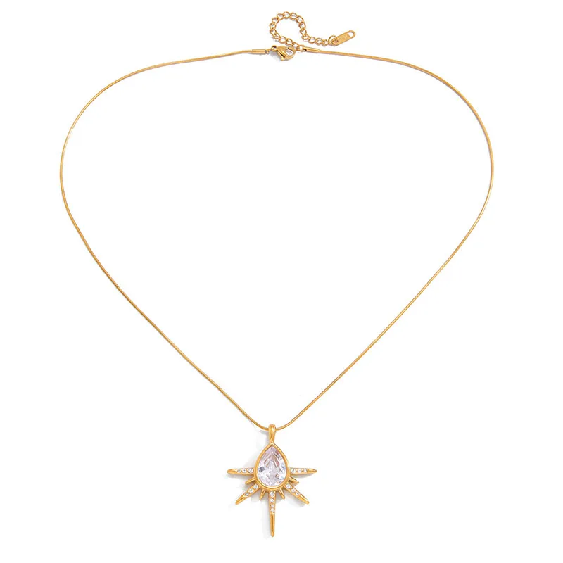 

Exquisite Jewelry Stainless Steel Necklace Starburst Pendant Water Drop Shape Zircon For Women Necklace Jewelry