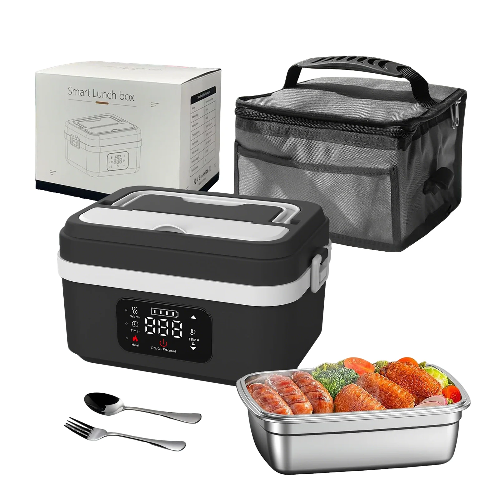 Boîte à lunch électrique portable, capacité 1L et batterie externe 4000mAh, auto-chauffante sans fil pour le travail, les voyages, la voiture, le bureau 1
