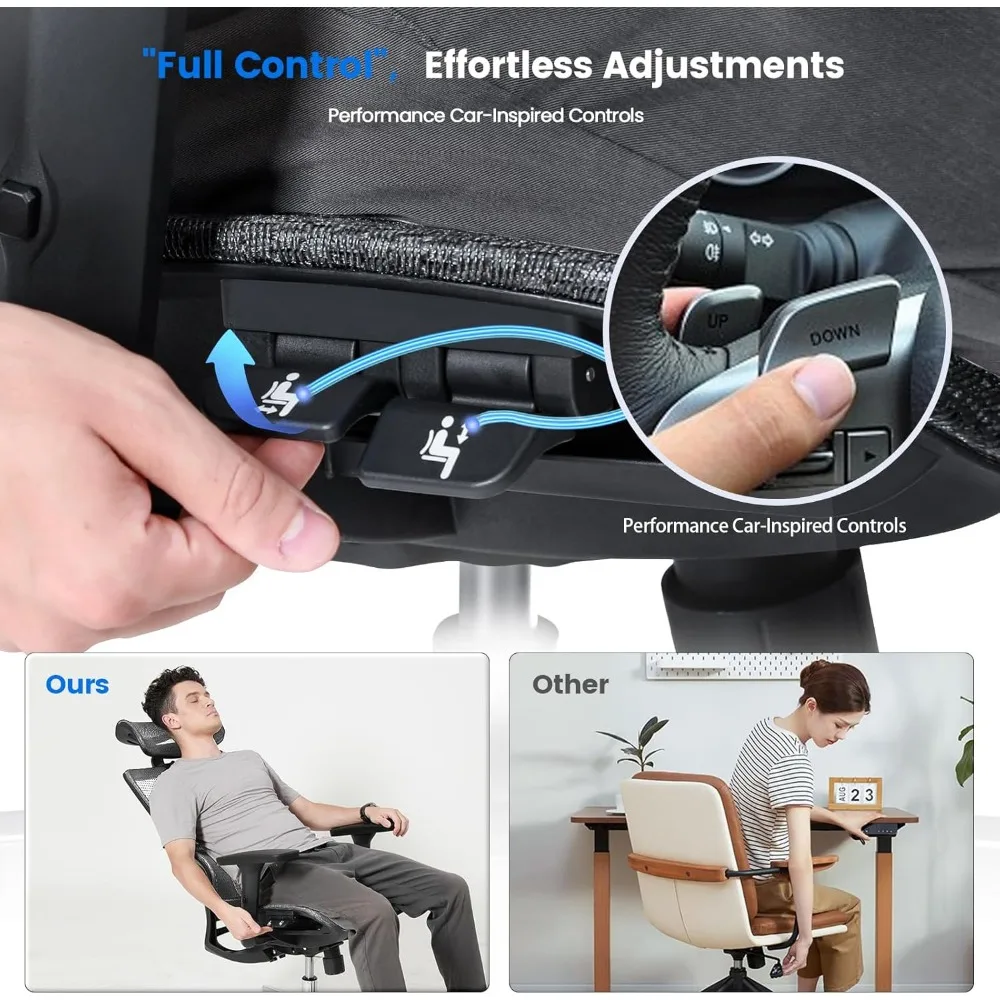 Ergonomic Office Chair, C-Shaped Dynamic Lumbar Support, Soft & Breathable Korean Mesh, Office Chair