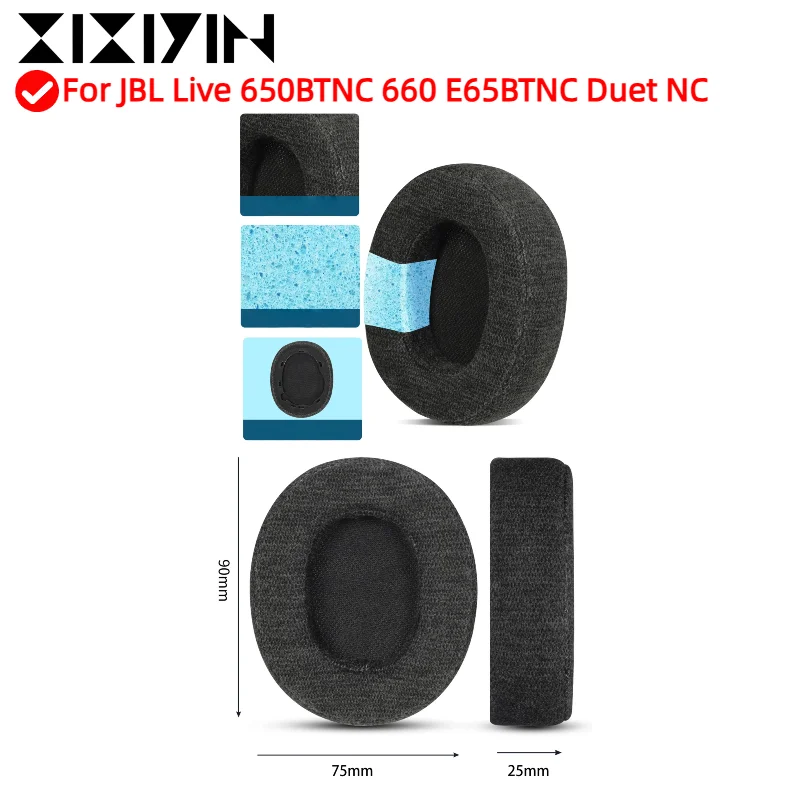 

XIXIYIN Headphone Foam For JBL Live 650BTNC 660 E65BTNC Duet NC Headset Replacement Skin friendly cotton fabric Ear pads