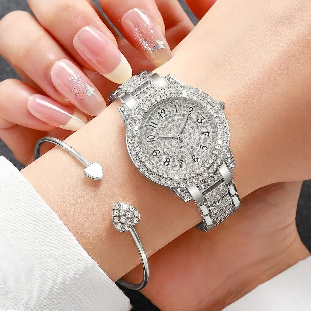 Immagine 5: Set di 6 Orologi da Donna con Strass, Bracciale di Lusso con Cinturino a Cuore, Orologio da Polso al Quarzo, Relogio Feminino