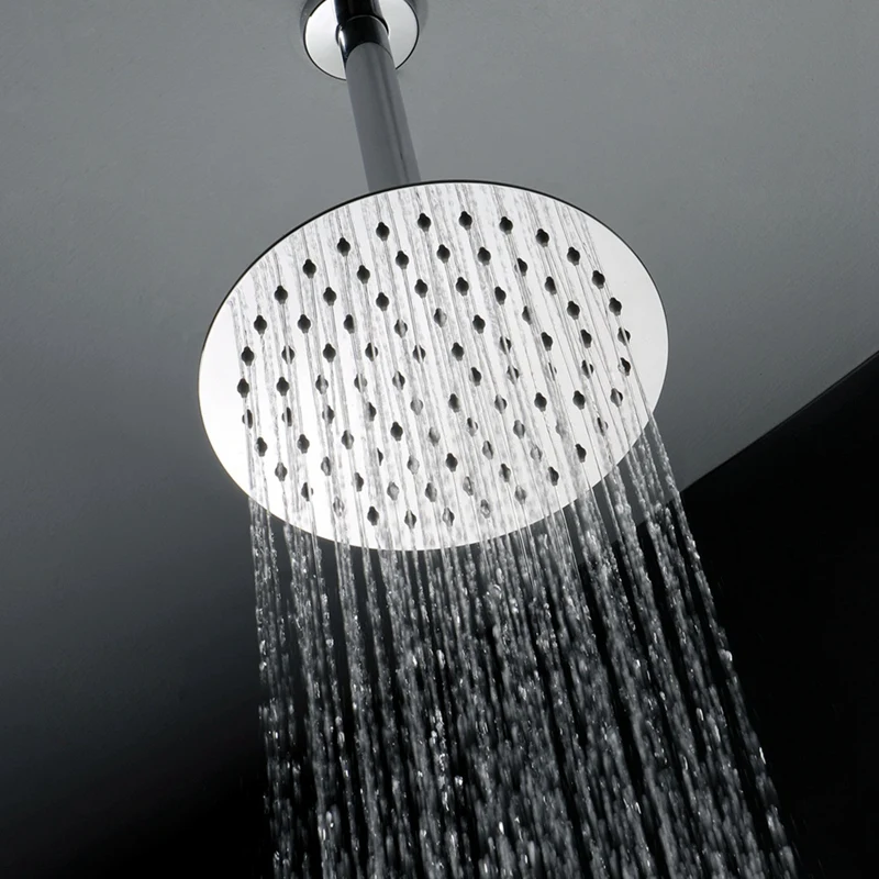 Pommeau de Douche Rond en Acier Inoxydable Chromé, Haute Pression, Ultra-Mince, Pulvérisateur 200x200mm