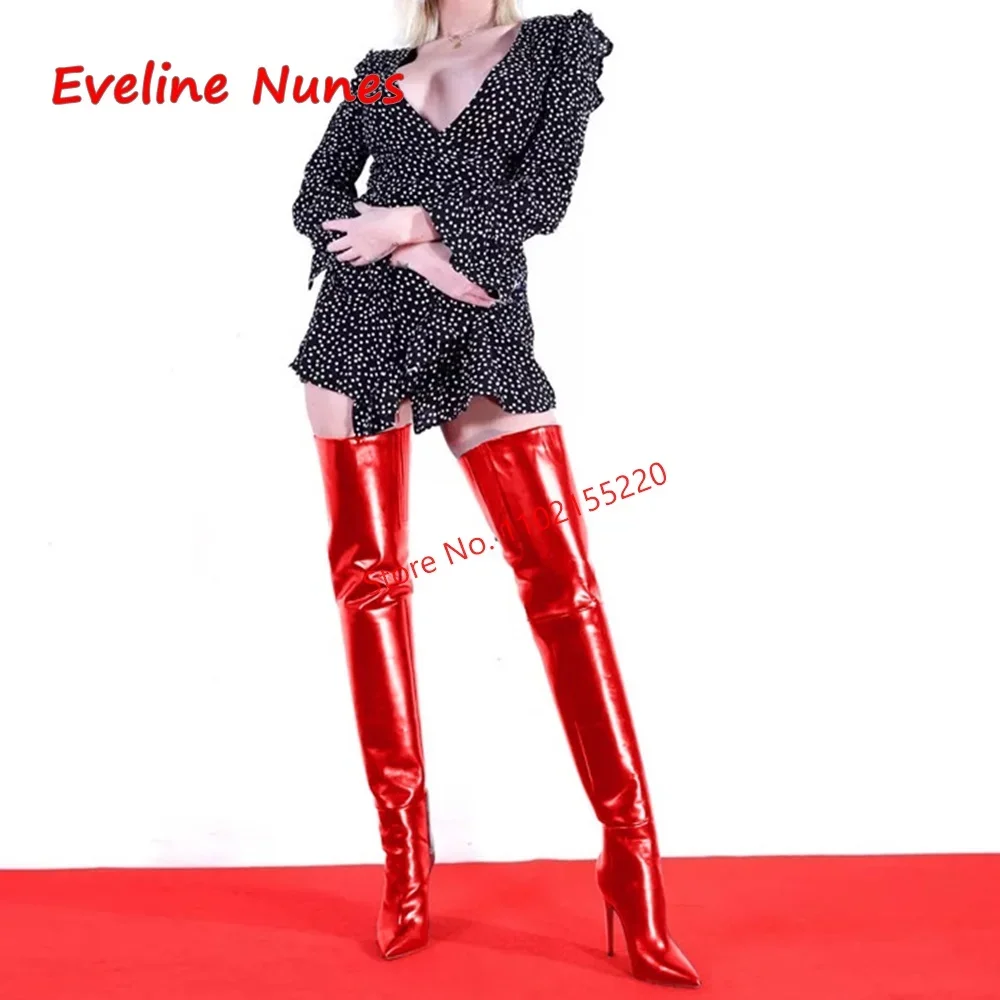 

Casual Thigh High Boots Women's Luxury Brand Leather Back Zipper Pointed Toe Fashion Plus Size Elastic Shoes Stiletto Heels New