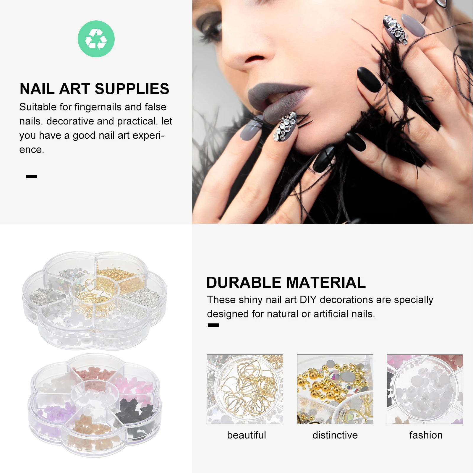 2 Boxen Nail Art Charms Perlen Strasssteine Edelsteine Perlen für DIY Handwerk Handyhülle Scrapbook Dekoration Nail Art Supplies