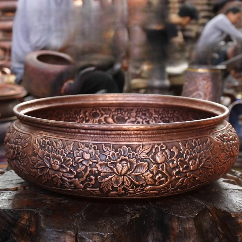 

Фиолетовая медная раковина в стиле ретро, раковина для ванны для ног, многофункциональная декоративная раковина с сокровищами, круглая раковина для хранения рыбы