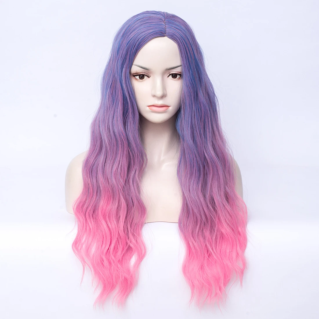 شعر مستعار نسائي طويل مموج أرجواني أومبير وردي اللون من MSIWIGS، خط الجزء الأوسط، صناعي مقاوم للحرارة للاستخدام اليومي للحفلات التنكرية