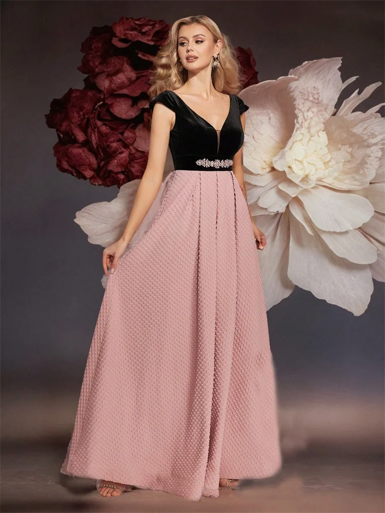 Lucyinlove Elegante abito da sera formale per le donne Lusso 2025 Profondo scollo a V Prom Party Abito verde Lunghezza pavimento Abiti rosa