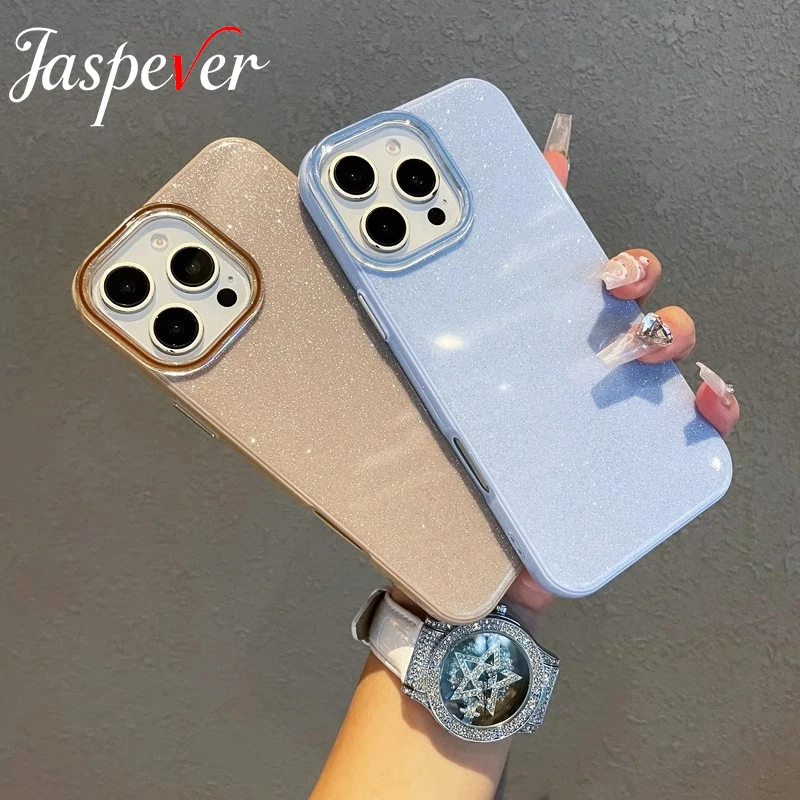 Funda rígida de lujo IMD Glitter Color caramelo para iPhone 16E 16 15 14 13 12 11 XS Max X XR SE 7 8 Plus, funda de PC suave de silicona híbrida