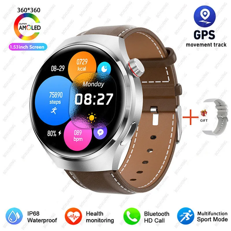 2026 Neue Watch 4 Pro GPS Smartwatch für Herren 360*360 AMOLED-Bildschirm Herzfrequenz Bluetooth-Anruf IP68 Wasserdicht Sport-Smartwatch für Männer