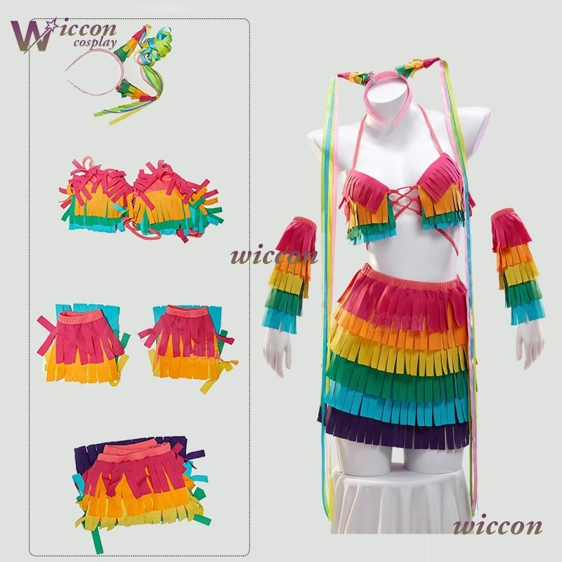 

Women Christmas Cosplay Piñata Pinata Style Halloween Dopamine Rainbow-Themed Cosplay Outfit Costume Sexy Original Mini Skirt
