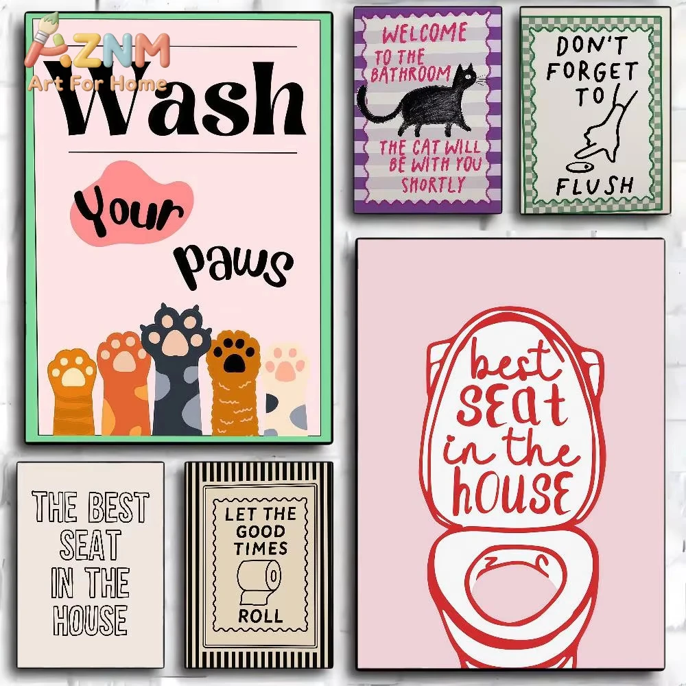 

1pc Wash Your Paws Black Cat Animal Classic Vintage Posters Decoracion Painting Wall Art White Kraft Paper Kawaii Room Decor
