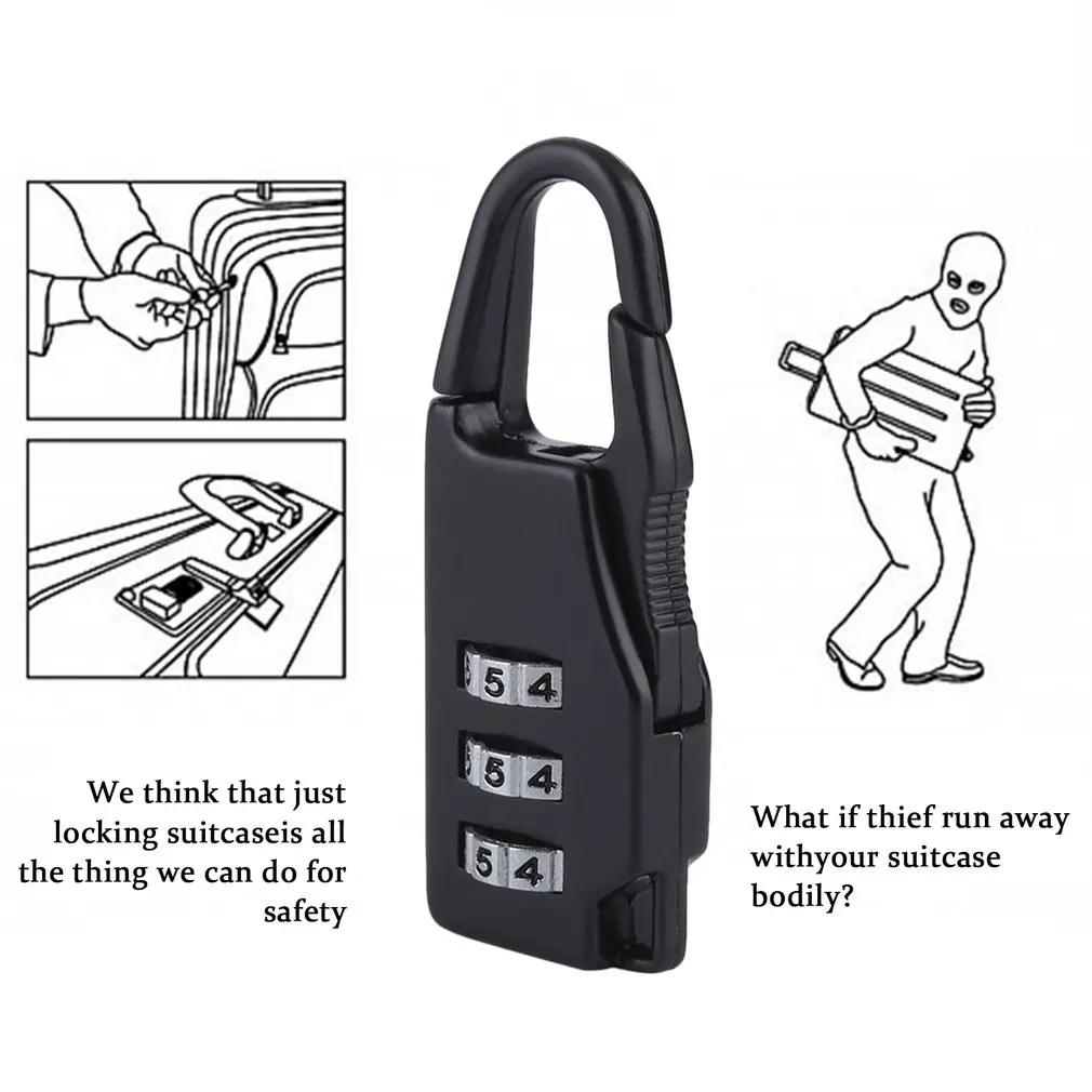 1 pz nuova sicurezza 3 combinazione viaggio in lega di zinco valigia bagaglio borsa portagioie cassette degli attrezzi codice serratura lucchetto con cerniera