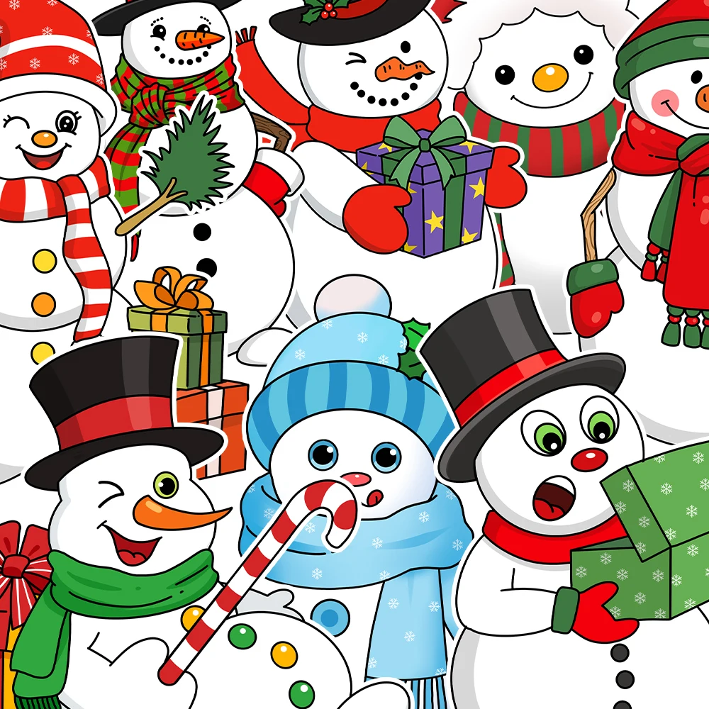 8PCS Cartoon Christmas Cute Snowman Face Changing Assembly Stickers Fun Snowman Decoration Facial Features Hat Scarf Gift