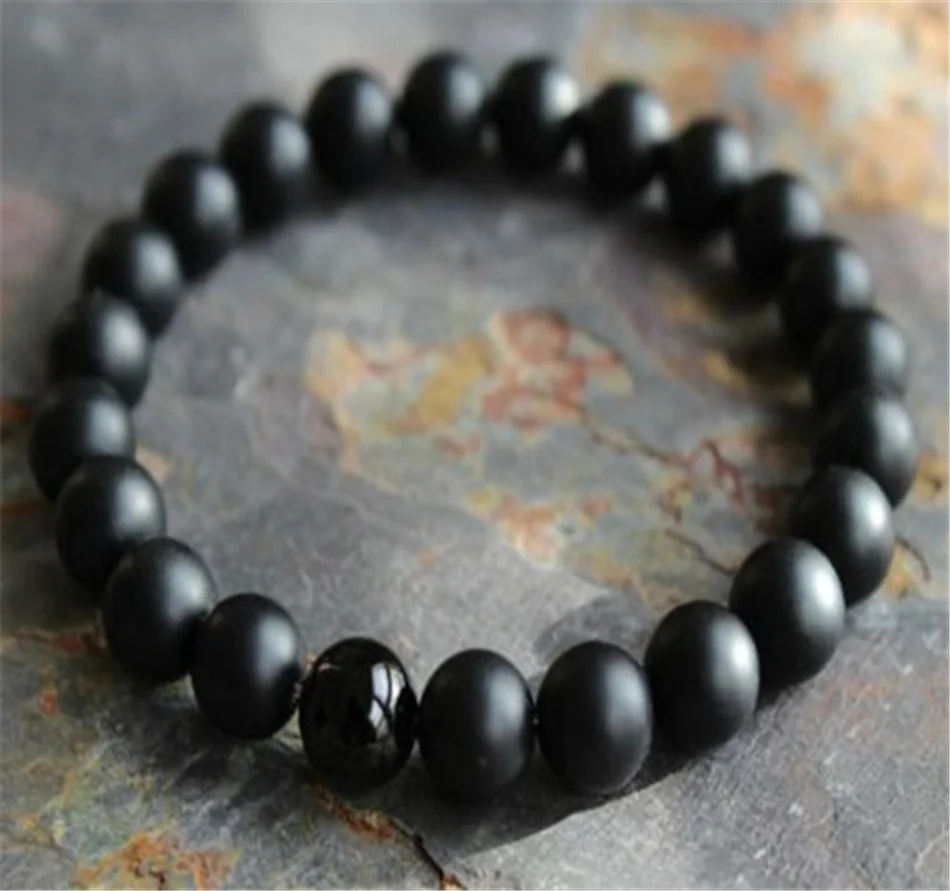 

Matte Black Onyx Gemstone Beaded Mala Elasticity Bracelet Link Bohemian Gift Bangle Party Classic Beaded Prayer