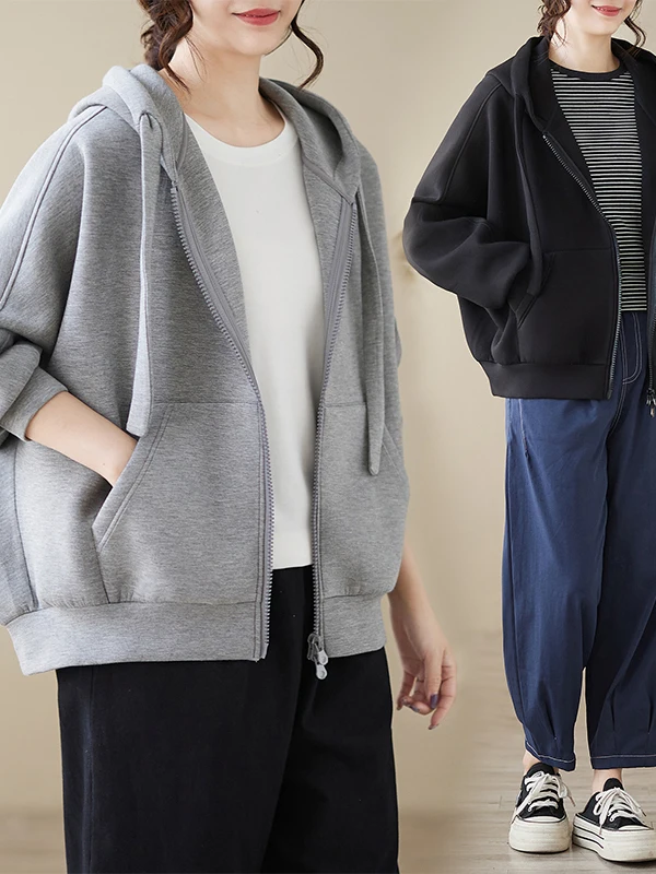 

Открытый кардиган большого размера с капюшоном, женская осенне-зимняя повседневная модная универсальная куртка на молнии