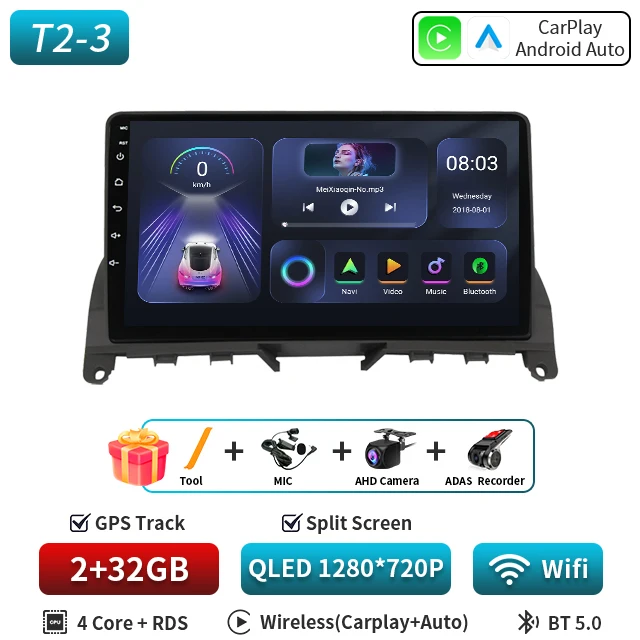 9 "Android 16 Carplay Auto Voor Mercedes Benz C Klasse 3 W204 S204 2006 2007 2008 2009 - 2011 multimedia Stereo Speler GPS WIFI 5G