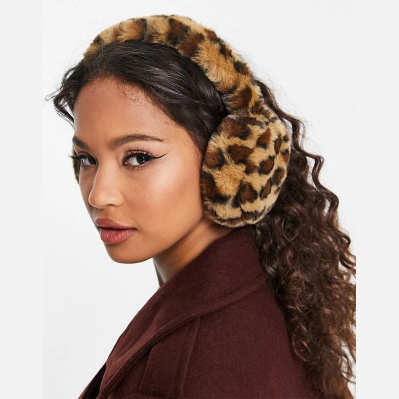 Leopard print Y2K Fur Women's Earmuffs Winter Thickened Warm Japanese JK Fashion Girls Ear Cover Protection Earbags Accessories