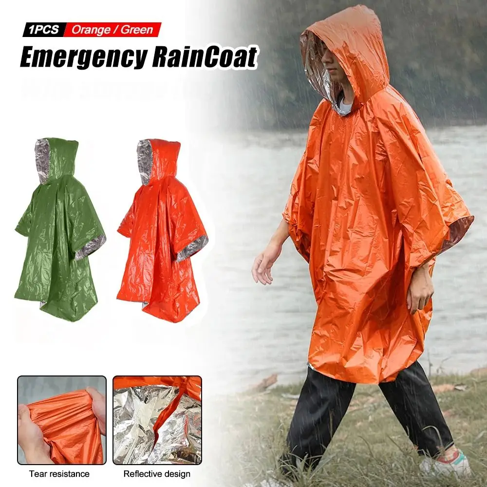 1Pcs Hiking Travel Tent Rainwear Emergency Raincoat Hooded Sleeve Waterproof Camping Rain Poncho Heat Reflective 3 In 1