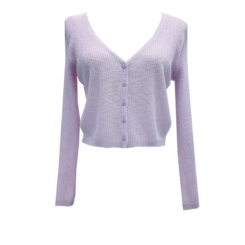 8120 Red Sun Protection Summer New Korean Style V-Neck Ribbed Button Bamboo Fiber Breathable Air Conditioning Shirt Shawl For