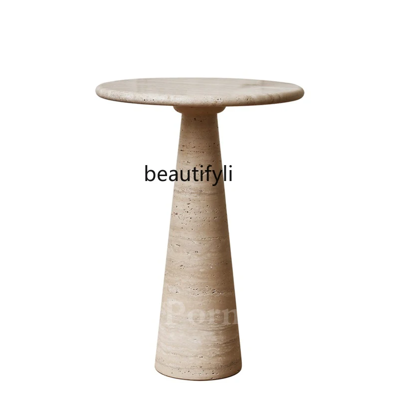 Wabi Sand Wind Natural Travertine Edge Small Round Table Designer Light Luxury Modern Home Living Room Marble Nordic