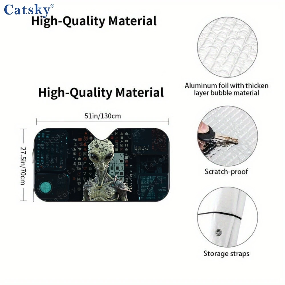 Futuristic Alien Car Sunshade - Durable Nylon Windshield Cover With Sci-Fi Design, Fit For All Vehicles, Protects Against Sun Da