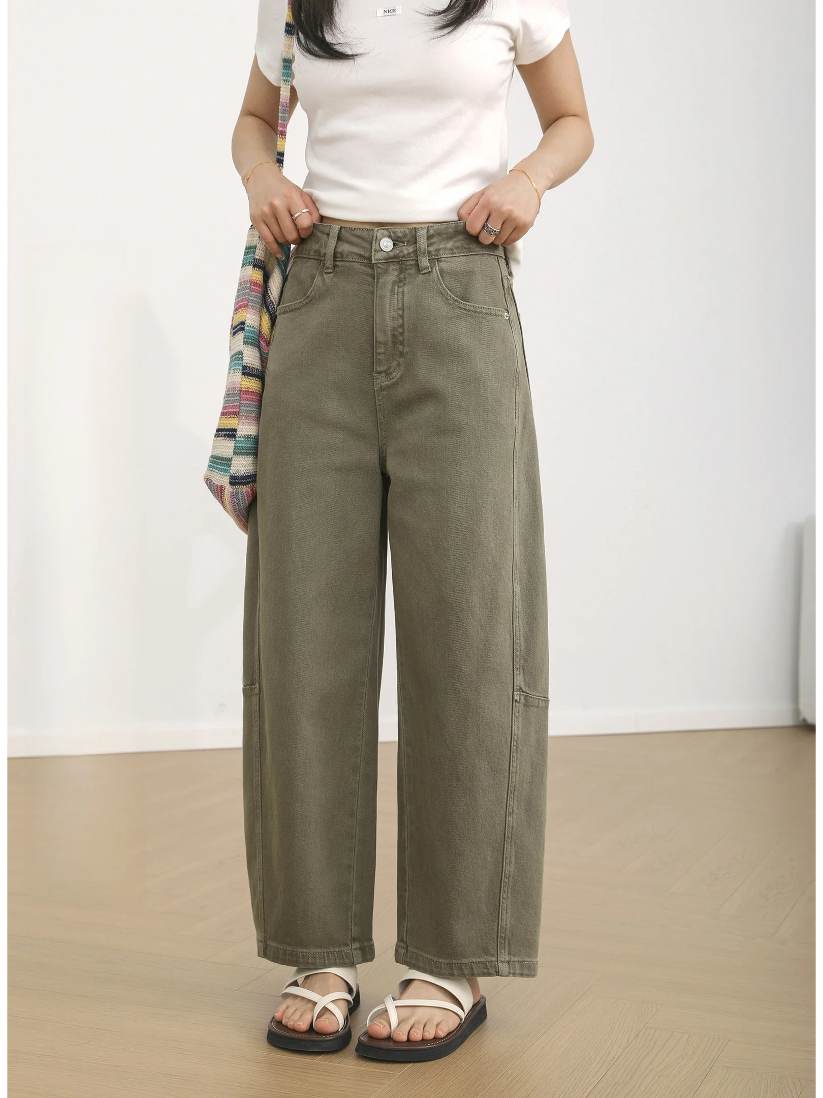 

Spring 2026 New Retro Deconstructed Splicing Lyocell Casual Denim Pants High Waist Button Medium Softness Breathable for Girls