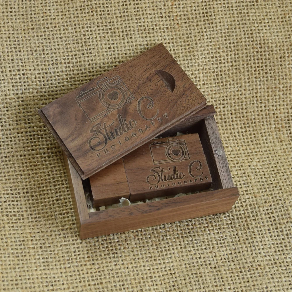 30pcs/lot Flash Drive USB 3.0 Wooden +Box Pen Drive 8GB 16GB 32GB 64GB128GB U Disk Free Custom Logo for Photography Wedding Gift