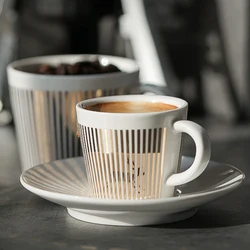Dynamic Motion Coffee Cup & Saucer Moire Pattern Optical Illusion Coffee Cup Set, Metal Reflective Ceramic Mug with Saucer, Dyna