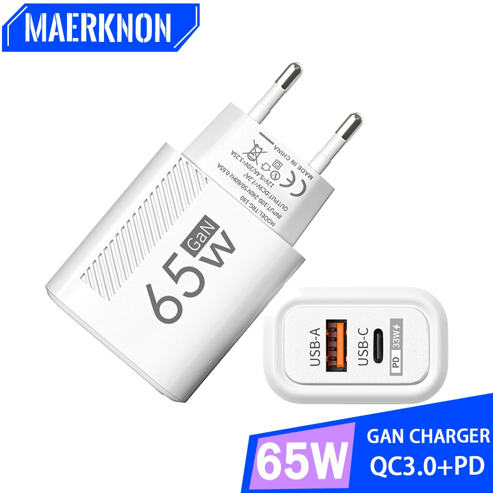 

65W GaN USB Type C PD Fast Charging Quick Charger 3.0 Mobile Phone Adapter For iPhone 15 14 Xiaomi Samsung USB Wall Charger